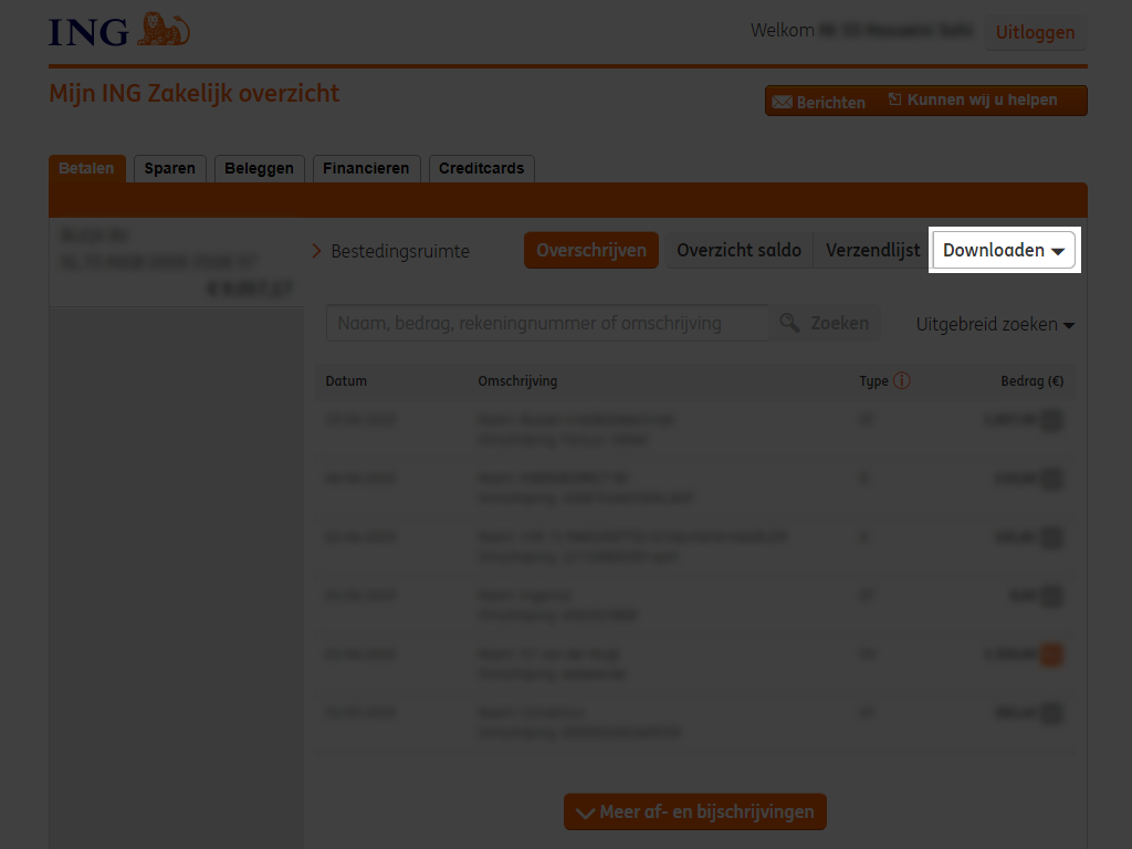 Banktransacties ING Exporteren En Downloaden DigiBoox